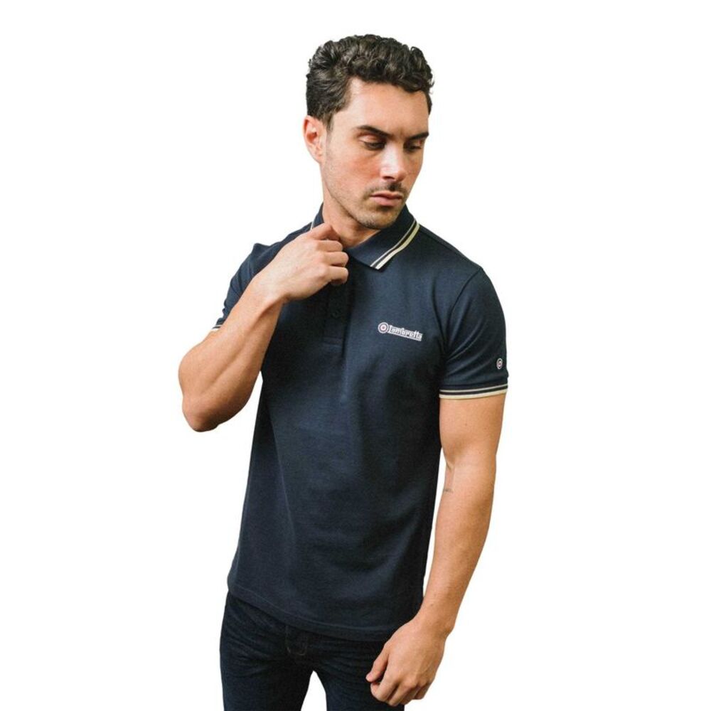 Lambretta Mens SS25 Twin Tip Polo Shirt / Navy/Cinder - Picture 3 of 3